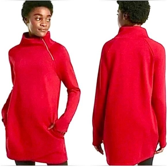 Athleta Cozy Karma Asym Hibiscus Red Sweater Dress Medium - Picture 1 of 10